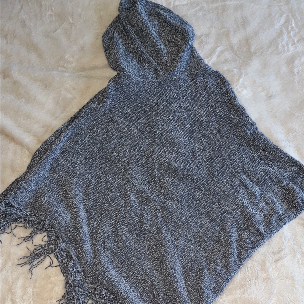 Women's Gray Hooded Sweater Poncho
